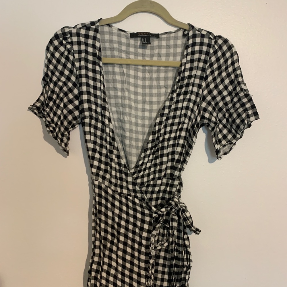 Gingham Ruffle Wrap Mini Dress